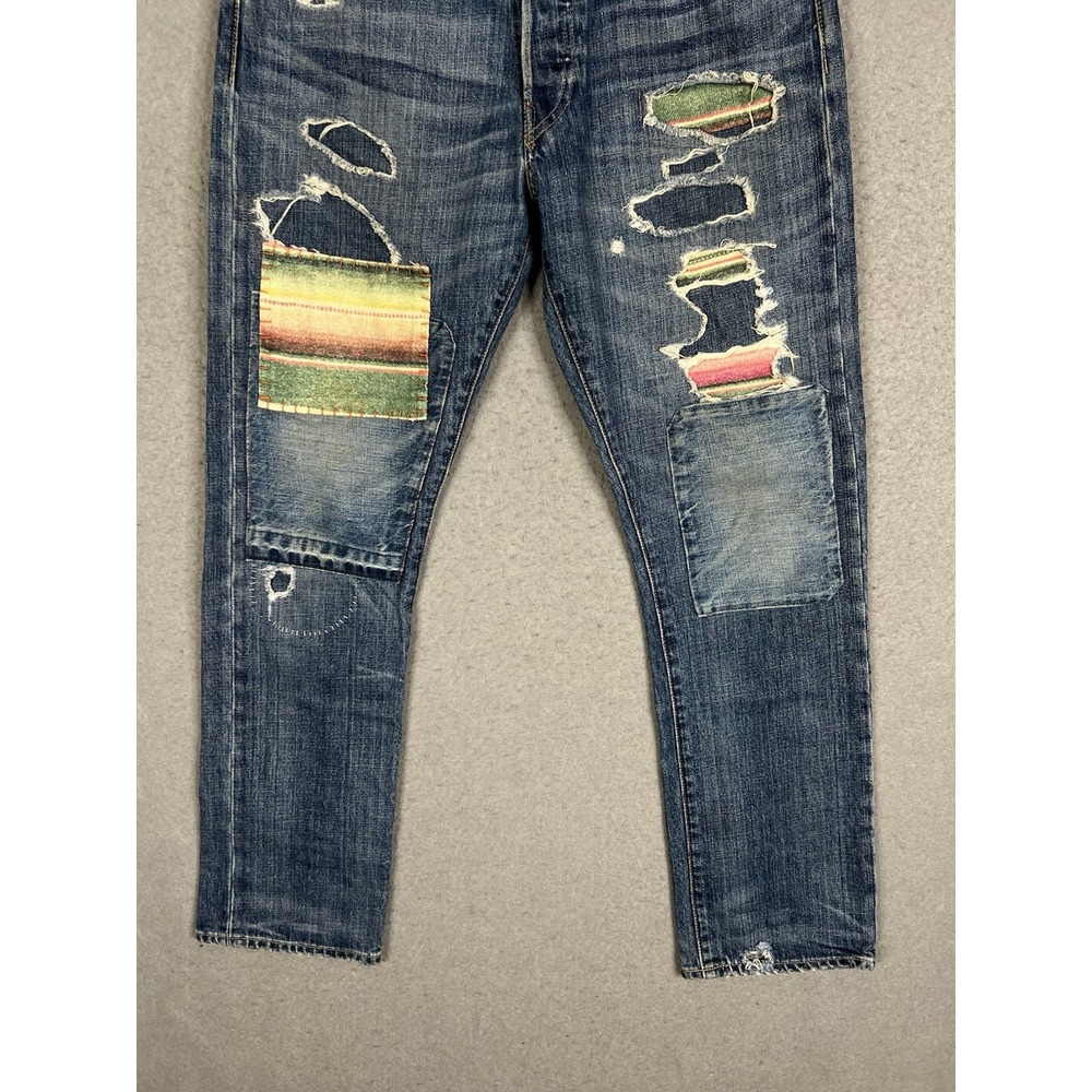 Polo Ralph Lauren Varick Slim Straight Distressed Serape Patchwork Mens 31x30 - Picture 3 of 16